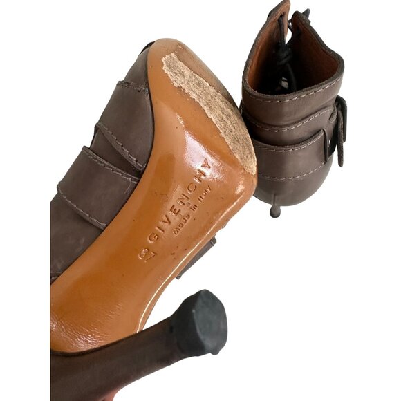 GIVENCHY Brown Leather Buckle Ankle Boots Size 37 / US 7 - Picture 5 of 10